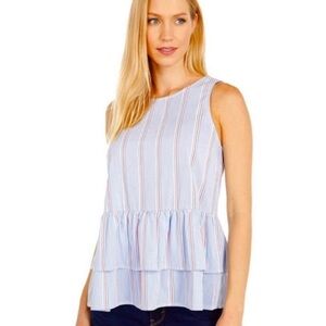 Vineyard Vines Blue and White Striped Peplum Blouse